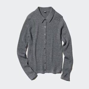 UNIQLO Women’s 100% Merino Wool Ribbed Polo Cardigan in Gray - XS